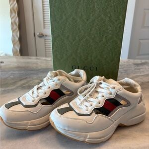 Gucci White Sneakers with Red and Black Accents